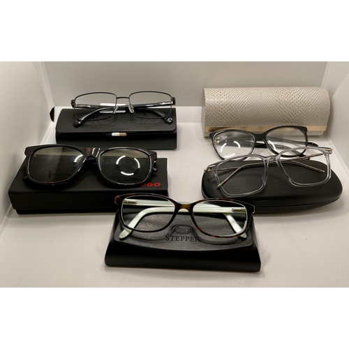 45 - 5 X VARIOUS PAIRS OF SPECTACLE FRAMES - INC. HUGO BOSS, JIMMY CHOO - ALL WITH VARIOUS FAULTS - MOST ... 