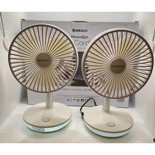 5 - BOXED SET OF 2 MEACO 260C PETITE CORDLESS DESK FANS - WITH CHARGERS AND LIGHT UP BASE