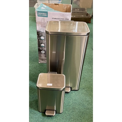 127 - BOXED SET OF 2 SENSIBLE ECO LIVING STAINLESS STEEL BINS - KITCHEN/BATHROOM