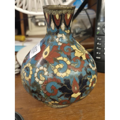 402 - A CHINESE MING STYLE CLOISONNE VASE, POSSIBLY EARLY, 12.8CM HIGH