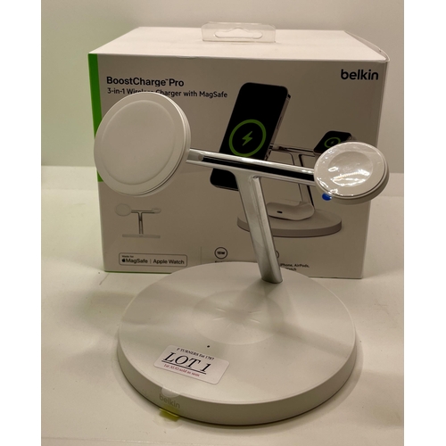 1 - BOXED BELKINBOOST CHARGE PRO THREE-IN-ONE WIRELESS CHARGER WITH MAGSAFE