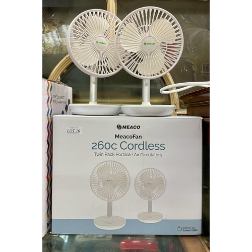 16 - BOXED TWIN PACK MEACO 260C CORDLESS AIR CIRCULATOR FANS