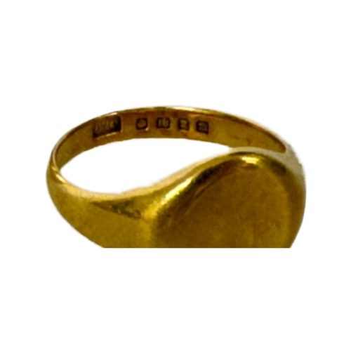 316 - A GENTS 18CT YELLOW GOLD SIGNET RING H/M LONDON 1927 -WT: APPROX. 9.88G, SIZE S, TOGETHER WITH A 9CT... 