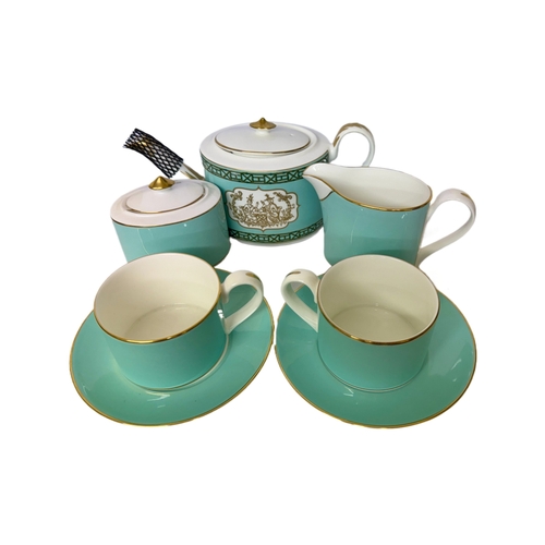 323 - A FORTNUM AND MASON ST JAMES SET TURQUOISE ORIENTAL SEVEN PCE TEASET