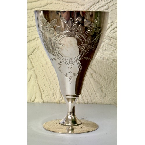 347 - A STUART CRYSTAL EPNS CLARET JUG WITH 6 EPNS ENGRAVED PLATED GOBLETS