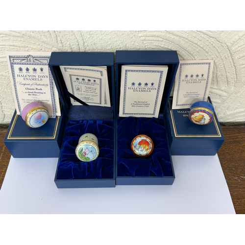 374 - 4X HALCYON DAYS ENAMEL BOXES WITH BOXES AND CERTIFICATES -WINNIE THE POOH INCL. MAY ALL YOUR DREAMS ... 