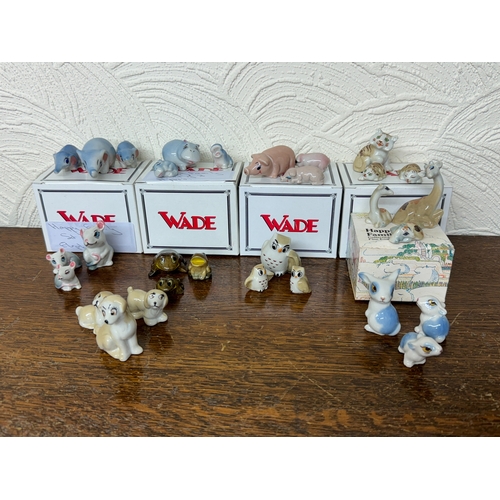 375 - A COLLECTION WADE 'HAPPY FAMILY' WHIMSIES - SOME BOXED INCL. 3 GIRAFFES, 3 PIGS, 3 ELEPHANTS, 3 HIPP... 