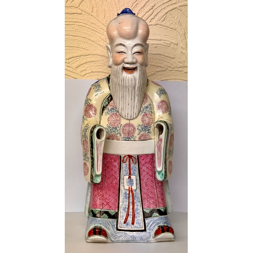 393 - LARGE CHINESE FIGURE; A LARGE CHINESE FAMILLE ROSE FIGURE OF SHOU LAO C.1900 - H: 41CMS