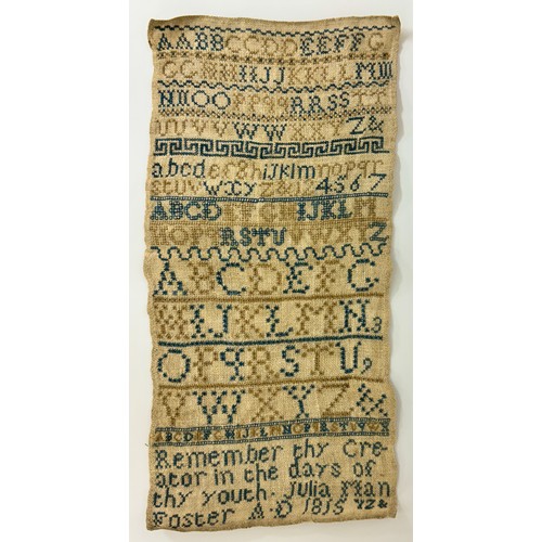 408 - UNFRAMED GEORGIAN SAMPLER - EMBROIDERED WITH THE WORDS 'REMEMBER THY CREATOR IN THE DAYS OF THY YOUT... 