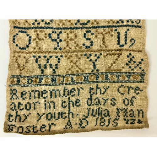 408 - UNFRAMED GEORGIAN SAMPLER - EMBROIDERED WITH THE WORDS 'REMEMBER THY CREATOR IN THE DAYS OF THY YOUT... 