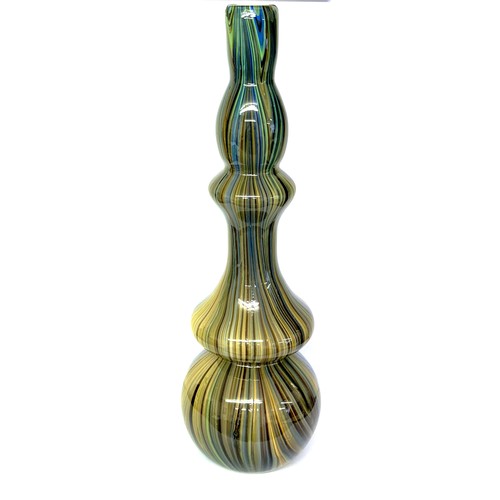 409 - A MURANO MULTI COLOURED DOUBLE GOURD VASE IN THE MANNER OF VITTORIO FERRO -VERTICAL LINES WHITE LINE... 