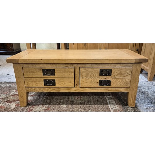 246 - OAK FURNITURE LAND DOUBLE SIDED TWO DRAWER COFFEE TABLE - APPROX 110CMW X 51CMD X 46CMH