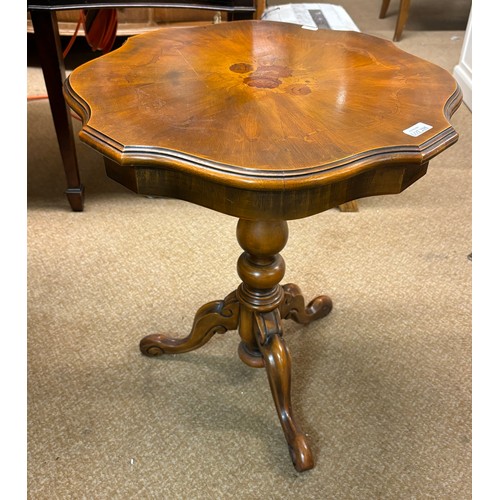 296 - A CIRCULAR OAK SIDE TABLE TOGETHER WITH AN INLAID ITALIANATE TRIPOD TABLE