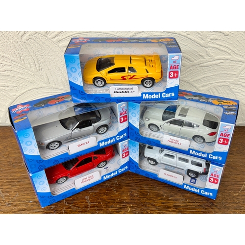 200 - FIVE (5) PLAYTIME IMAGINE MODEL CARS -BOXED/SEALED - HUMMER H3, 1999 FORD MUSTANG GT, PORSCHE PANAME... 