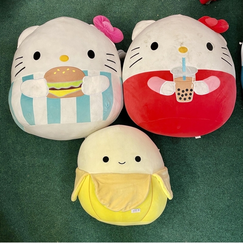 40 - 3 X VARIOUS LARGE SQUISHMALLOWS INC. BURGER TIME, OVER TEA AND JUINE THE BANANA- SHOP SOILING/SEAM F... 