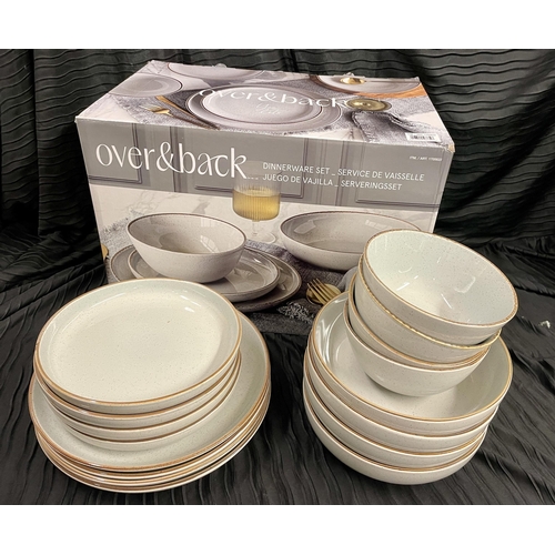 69 - BOXED 16 PIECE OVER AND BACK STONEWARE DINNERWARE SET - GREY