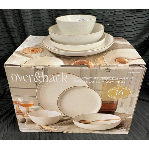 70 - BOXED 16 PIECE OVER AND BACK STONEWARE DINNERWARE SET - OATMEAL