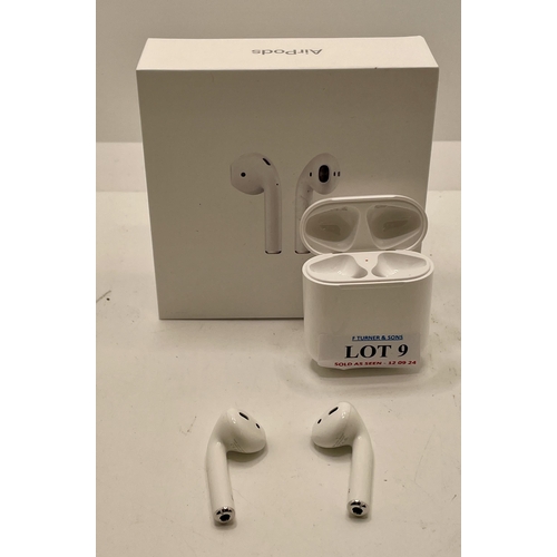 9 - BOXED PAIR OF APPLE AIR PODS IN CHARGING CASE WITH CHARGING WIRE