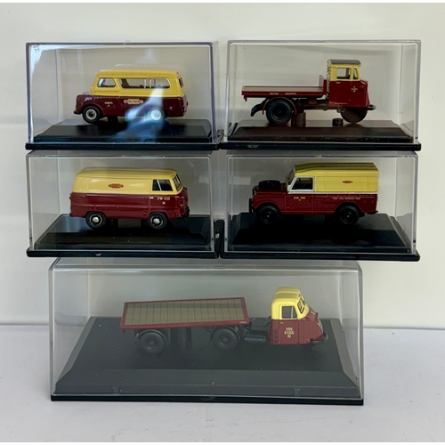 227 - FIVE (5) OXFORD TRACKSIDE MINIATURE VANS (RAILWAY DIORAMA) INCL Diecast Scammell Scarab Flat Trailer... 