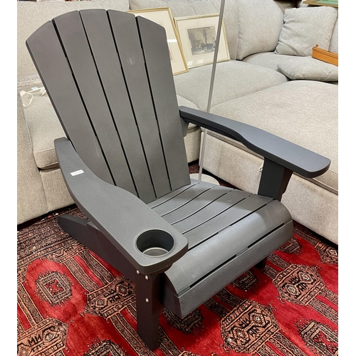 166 - KETER ALPINE ADIRONDACK GARDEN CHAIR - (ONE SCREW THREADED TO ONE ARM)