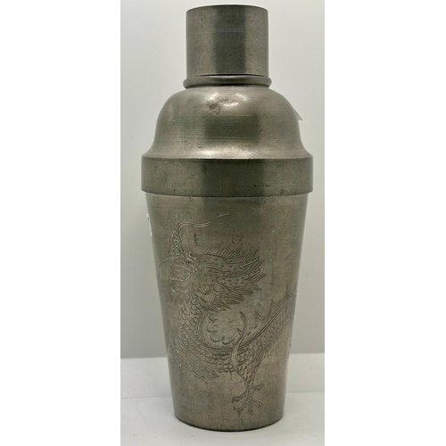 366 - CHINESE PEWTER COKTAIL SHAKER, LID & BASE MARKED 'WAH LEE' PEWTER SMITH - EARLY 20TH C. H:20CMS