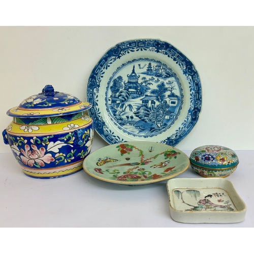 387 - SIX (6) ITEMS OF VINTAGE/ANTIQUE CHINESE PORCELAIN, POTTERY & CLOISSONE INCL. A PERANAKAN OR STRAITS... 