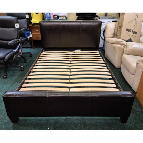 320A - A FAUX LEATHER DOUBLE BED FRAME WITH SLATTED BASE