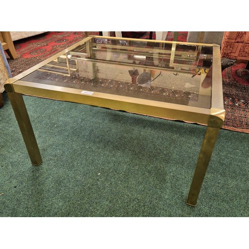 333 - BRASS AND SHADED GLASS SQUARE COFFEE TABLE 1970'S ITALIAN STYLE