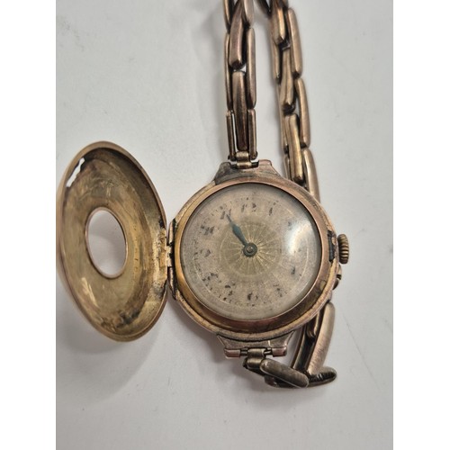 344 - ANTIQUE 9CT YELLOW GOLD COCKTAIL WATCH - MECHANISM MARKED 'JEWELWATCH CO GENEVA SWITZERLAND' ON A 9C... 