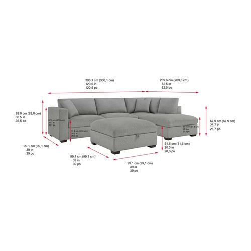 165 - THOMASVILLE HOLMES GREY FABRIC 3 PIECE SECTIONAL CORNER SOFA SUITE - 2 X SOFAS/ONE STORAGE OTTOMAN
S... 