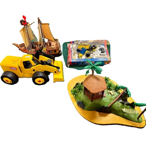 233A - BOXED VINTAGE MECANO MOTOR PLAY SET, A LITTLE TIKES DIGGER, PIRATE SHIP AND PIRATE ISLAND ETC......