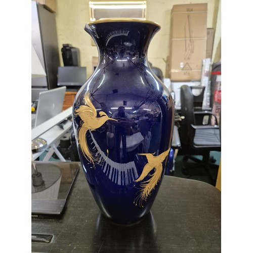 297 - A TALL NAVY BLUE & GILT HOLSTEIN & DUREN C M HTSCHENREUTHER KOBALT VASE MAREKD GERMANY - BLACK GROUN... 