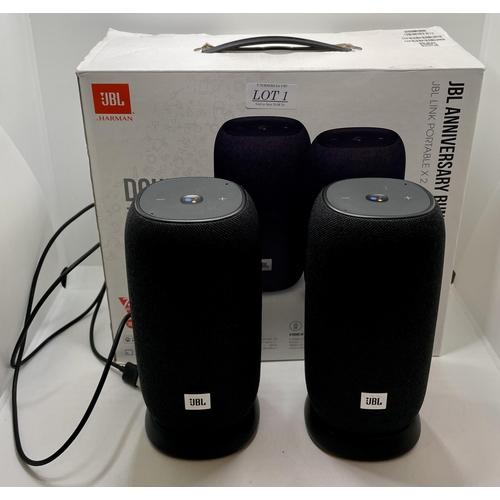 1 - BOXED JBL ANNIVERSARY BUNDLE - 2 X JBL LINK PORTABLE BLUETOOTH SPEAKERS - WORKS WITH APPLE AIR PLAY,... 