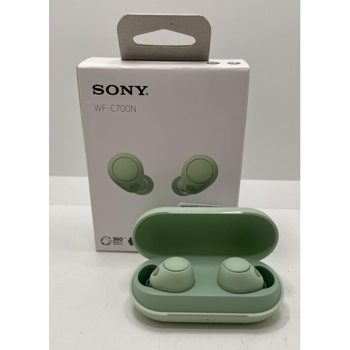 10 - BOXED PAIR OF SONY WF-C700N WIRELESS EAR BUDS WITH CHARGING WIRE - SAGE GREEN