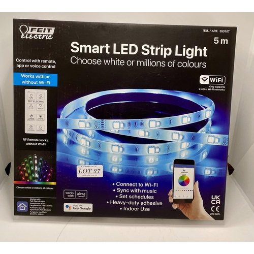 27 - FEIT ELECTRIC 5M SMART LED STRIPLIGHT - WORKS WITH ALEXA/HEY GOOGLE/APP/R/C - WORKS WITH OR WITHOUT ... 