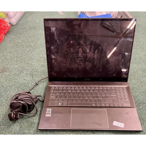 33 - MSI SUMMIT GAMING LAPTOP WITH CHARGER - SPARES ONLY - NB: CHARGER SPARKS - I7 512SSD 16GB RAM