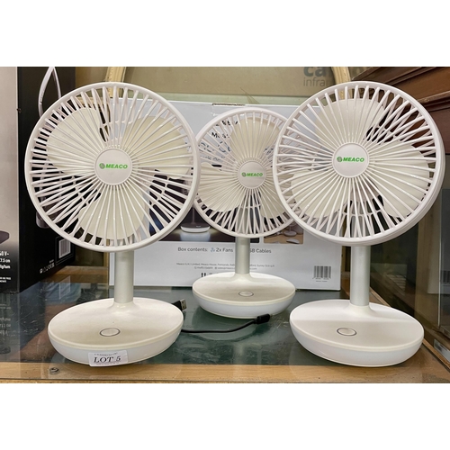 5 - BOXED SET OF THREE MEACO 260C CORDLESS AIR CIRCULATOR FANS