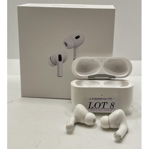 8 - BOXED PAIR OF APPLE AIR POD PROS - 2ND GEN WITH CHARGING WIRE AND EXTRA BUDS