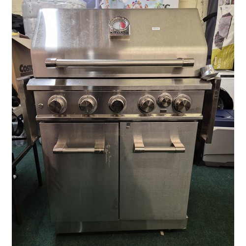 218 - KIRKLAND SIGNATURE 6 BURNER GAS BBQ STAINLESS STEEL WITH COVER - 2 GRILLS/2 DOORS TO BASE/ADJUSTABLE... 