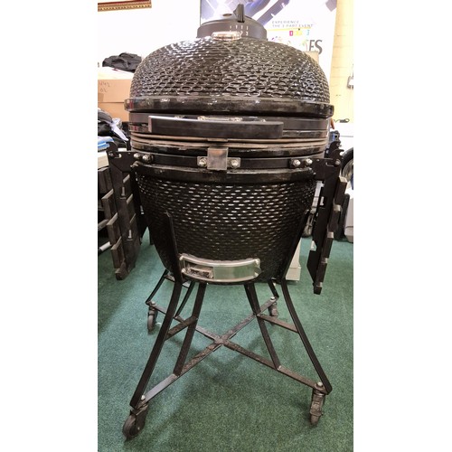 219 - KAMADO GRILL WITH COVER - BLACK - SLIGHT PREVIOUS USEAGE