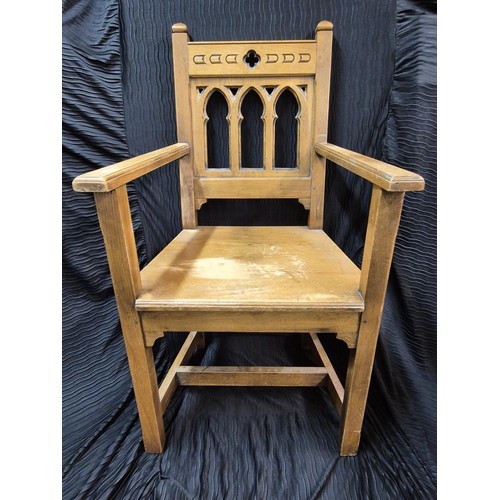 354 - SOLID OAK GOTHIC STYLE ANDY THORNTON HALL CHAIR - APPROX 101CM.H X 55CM.D