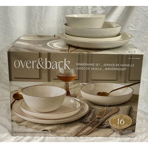 109 - BOXED 16 PIECE OVER AND BACK STONEWARE DINNERWARE SET - OATMEAL