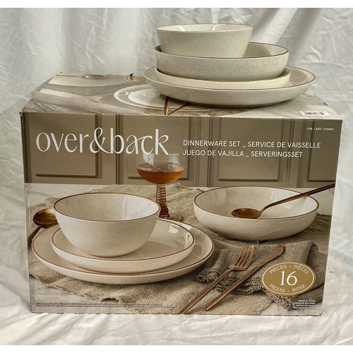 110 - BOXED 16 PIECE OVER AND BACK STONEWARE DINNERWARE SET - OATMEAL