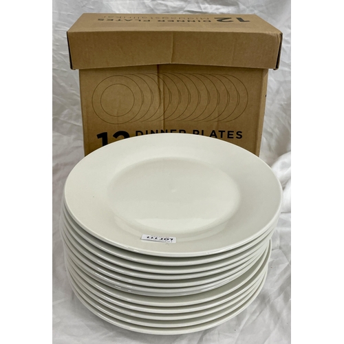 111 - BOXED SET OF X12 WHITE PORCELAIN DINNER PLATES