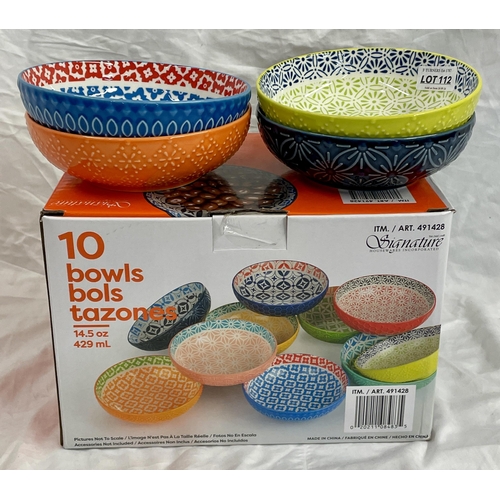 112 - BOXED SET OF X10 SIGNATURE LIVING DECORATIVE SNACK BOWLS