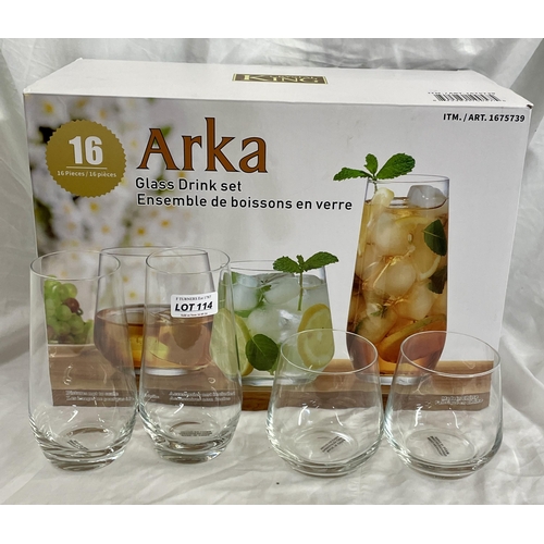 114 - BOXED X15 ARKA GLASS TUMBLER SET INCL, LARGE AND SMALL