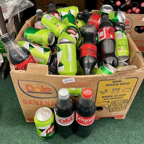 153 - LARGE BOX OF MIXED DRINKS INC. 7 UP, COCA COLA ZERO, COCA COLA, RIO, PEPSI MAX ETC.