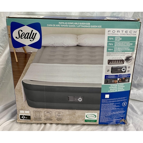 159 - BOXED SEALY QUEEN SIZE INFLATABLE MATTRESS WITH BUILT IN PUMP