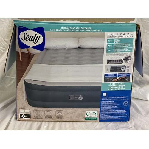 160 - BOXED SEALY QUEEN SIZE INFLATABLE MATTRESS WITH BUILT IN PUMP