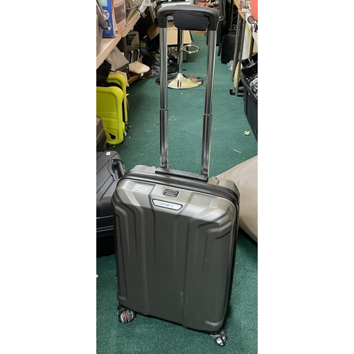 186 - SAMSONITE HARDSIDE CABIN SPINNER SUITCASE - SILVER GREY - WITH USB CHARGER TO TOP (SUPERFICIAL PEELI... 